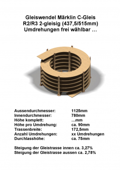H0 Märklin C-Gleise R2/R3 2-gleisig 437,5/515mm - Lasercut -