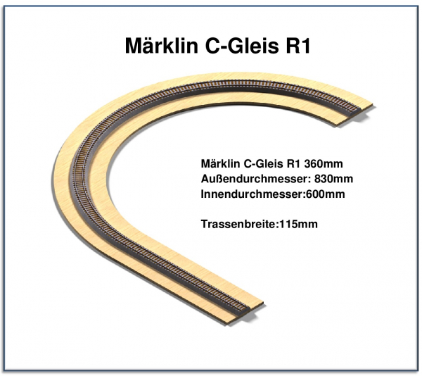 H0 Märklin C-Gleise R1 1-gleisig 360mm - Gewindestangen -