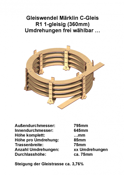 H0 Märklin C-Gleise R1 1-gleisig 360mm - 6mm Lasercut -