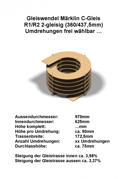 H0 Märklin C-Gleise R1/R2 2-gleisig 360/437,5mm - 6mm Lasercut -