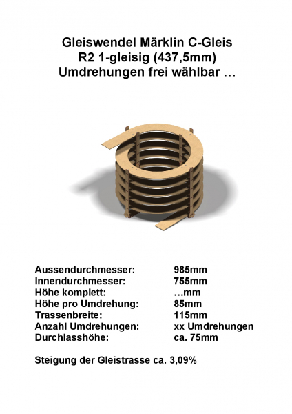 H0 Märklin C-Gleise R2 1-gleisig 437,5mm - 6mm Lasercut -