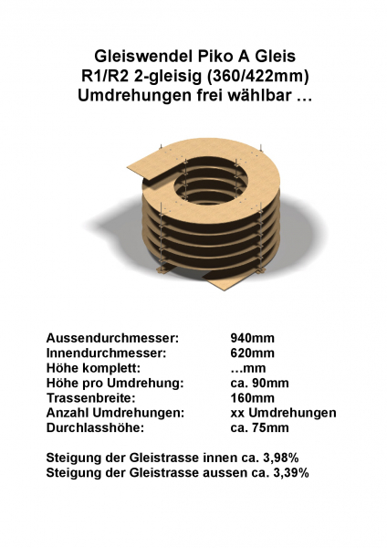 H0 Piko A-Gleise R1/R2 2-gleisig 360/422mm - Gewindestangen -